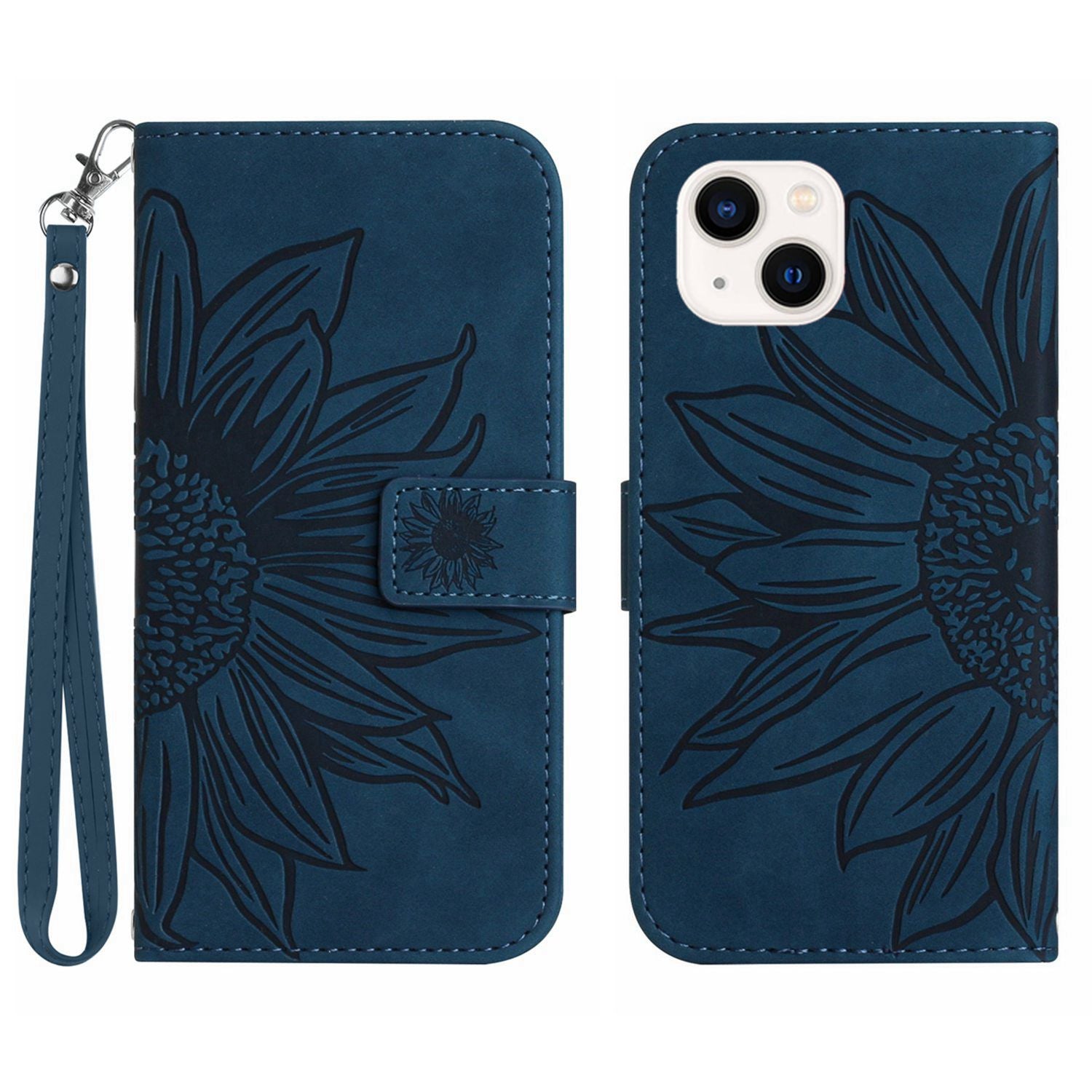 HT04 til iPhone 15 Plus Anti-drop telefon læder pung etui Solsikke mønster stativ cover med håndstrop HT04 til iPhone 15 Plus Anti-drop telefon læder pung etui Solsikke mønster stativ cover med håndstrop